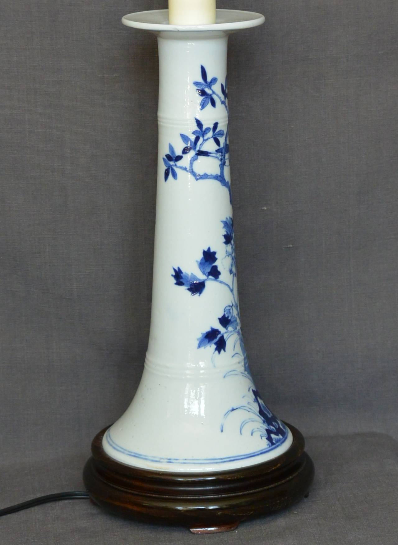 Blue and White Candlestick Lamp For Sale at 1stDibs
