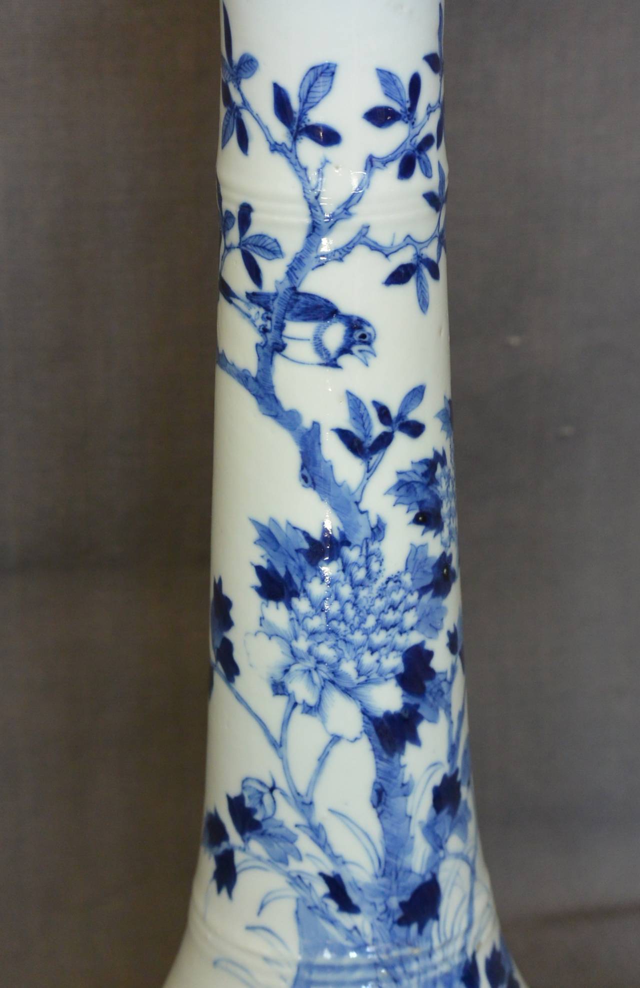 19th Century Blue and White Candlestick Lamp For Sale