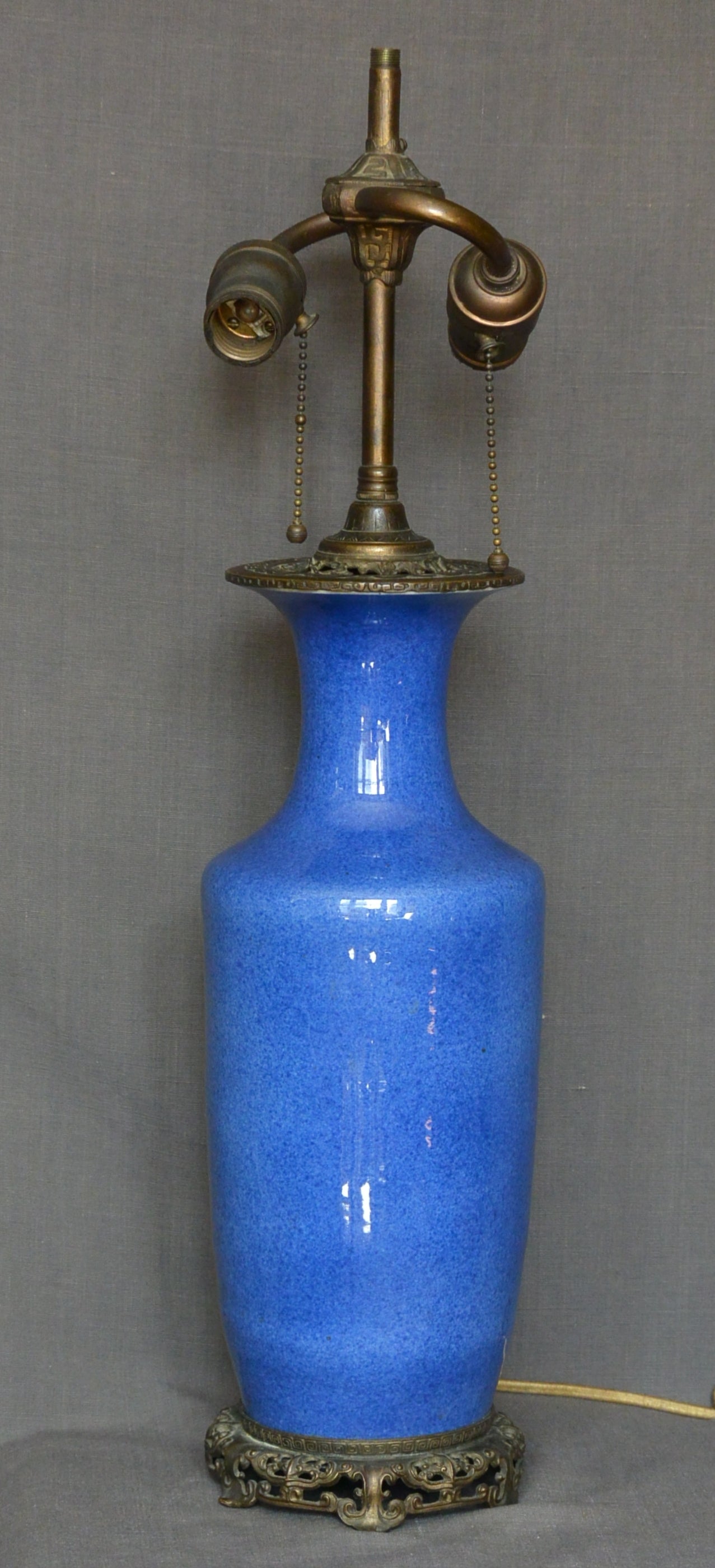 Chinese Kangxi Style Powder Blue Vase Lamp For Sale