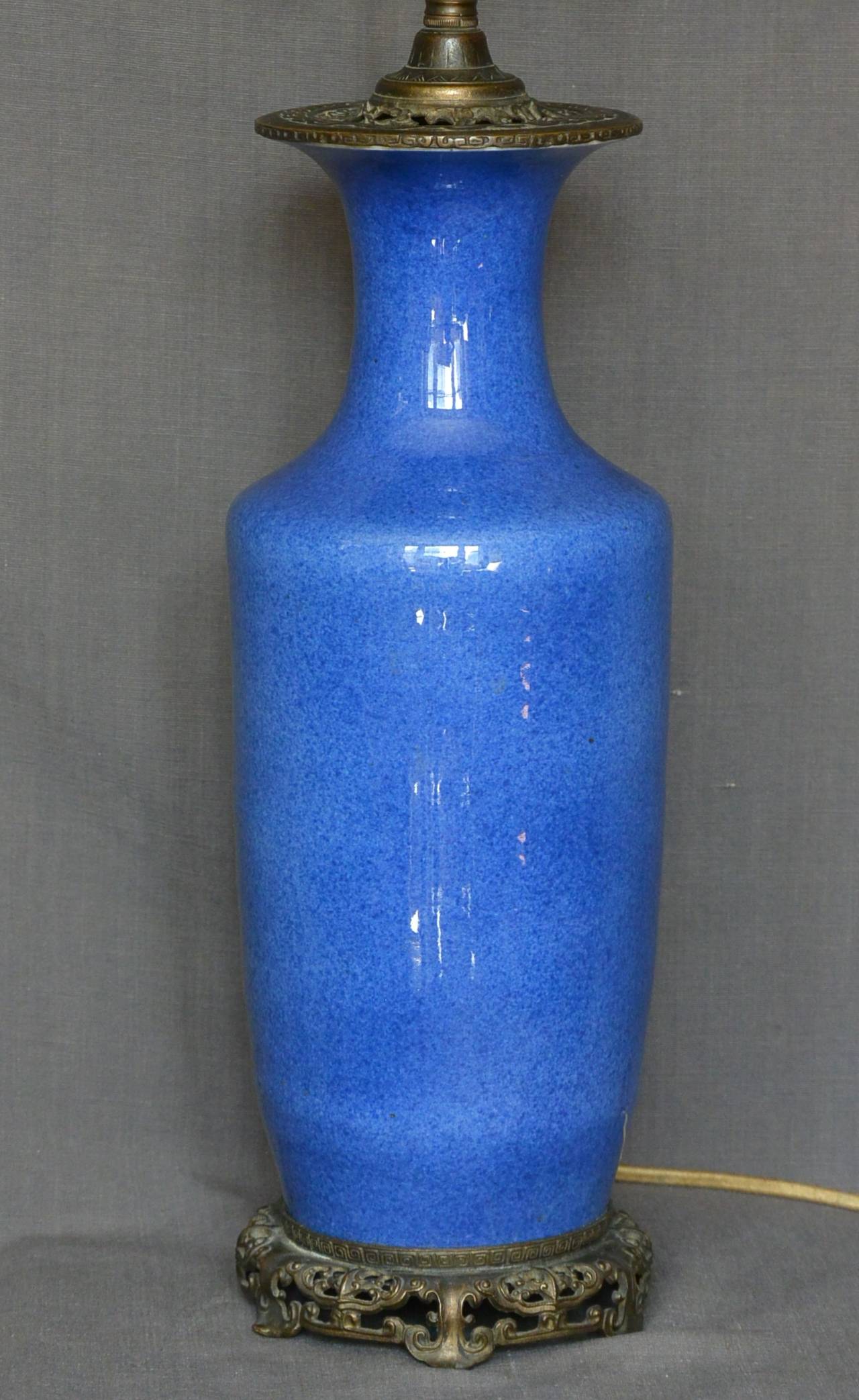 Kangxi Style Powder Blue Vase Lamp In Good Condition For Sale In New York, NY