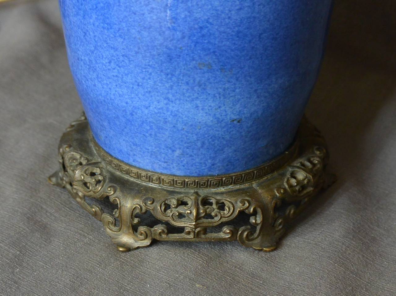 Porcelain Kangxi Style Powder Blue Vase Lamp For Sale