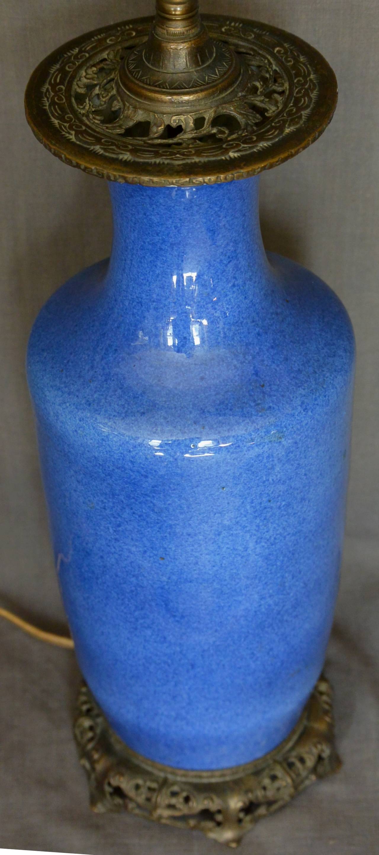 19th Century Kangxi Style Powder Blue Vase Lamp For Sale