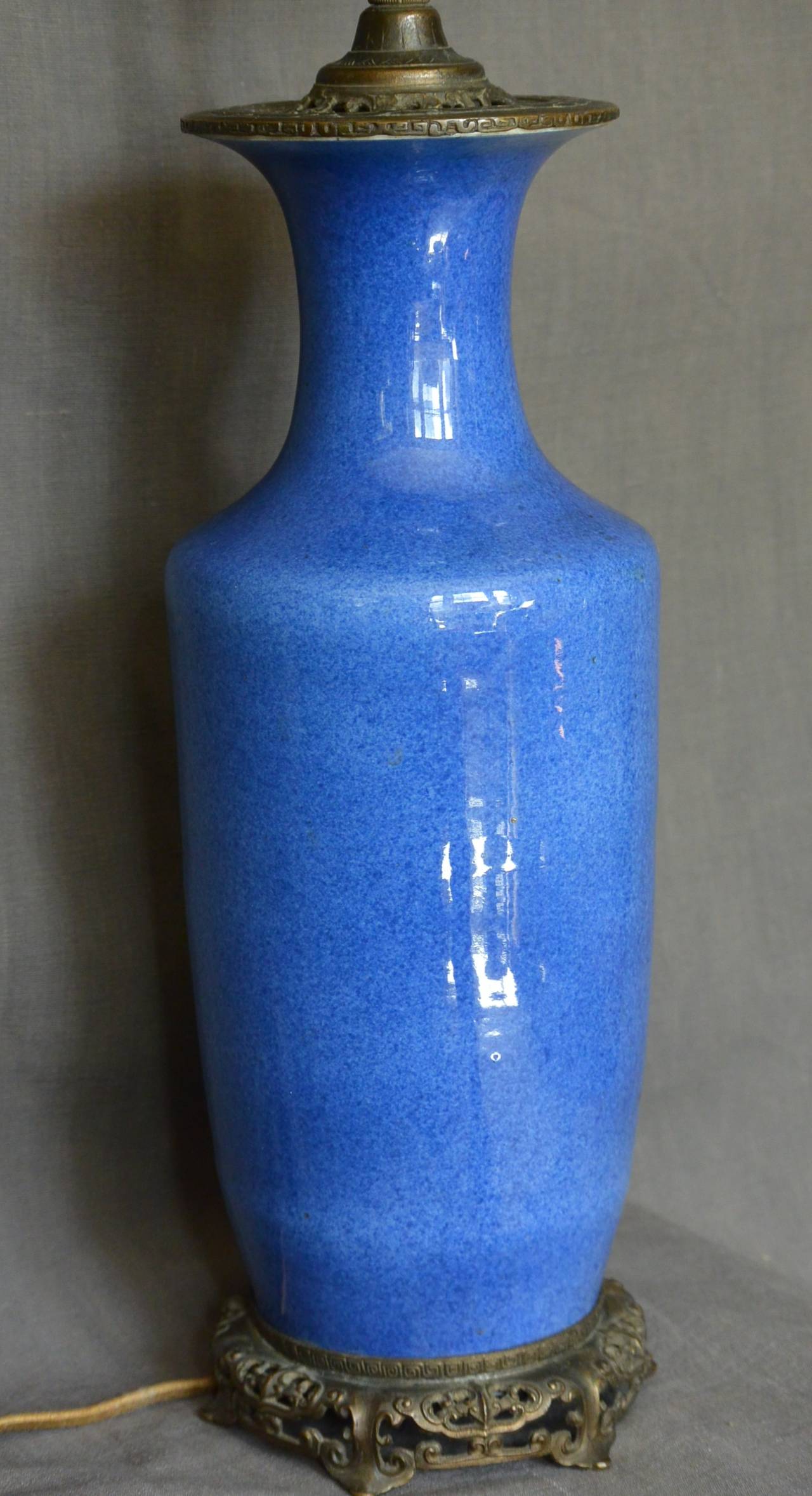 Kangxi Style Powder Blue Vase Lamp For Sale 1