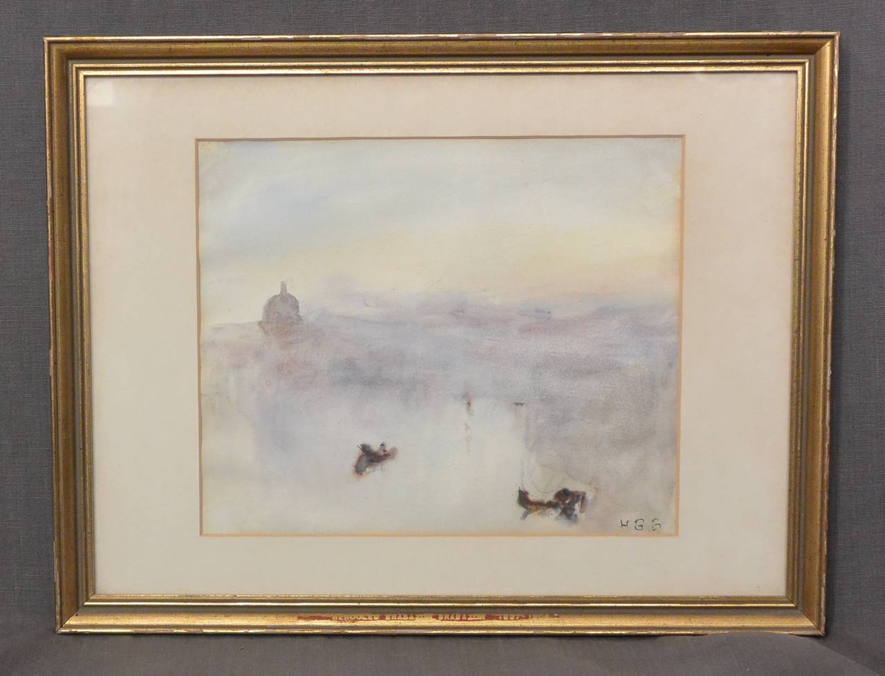 Hercules Brabazon Brabazon watercolor of Venetian view. Signed with initials HBB inscribed in artist's hand. 
Dimension: Frame: 12.5