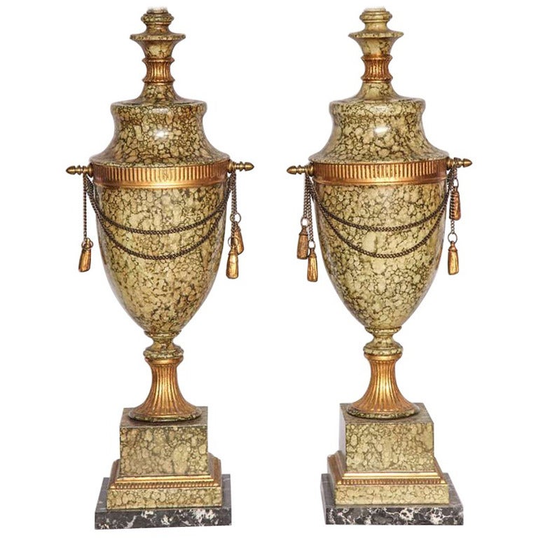 Pair of Tole Urn-Form Lamps
