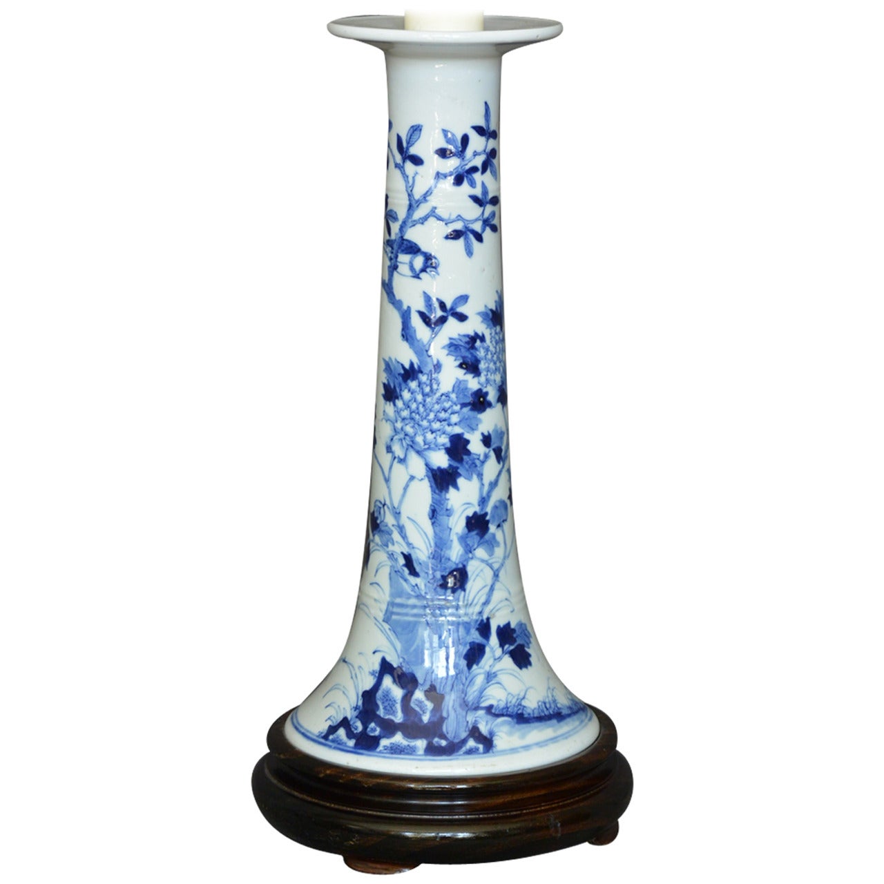 Blue and White Candlestick Lamp For Sale
