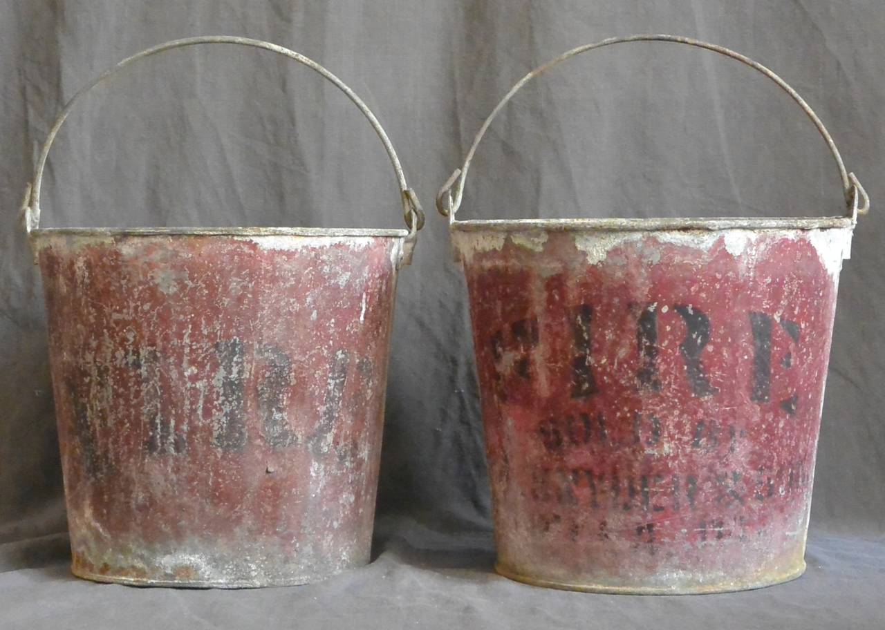 Painted Pair Antique American Fire Buckets