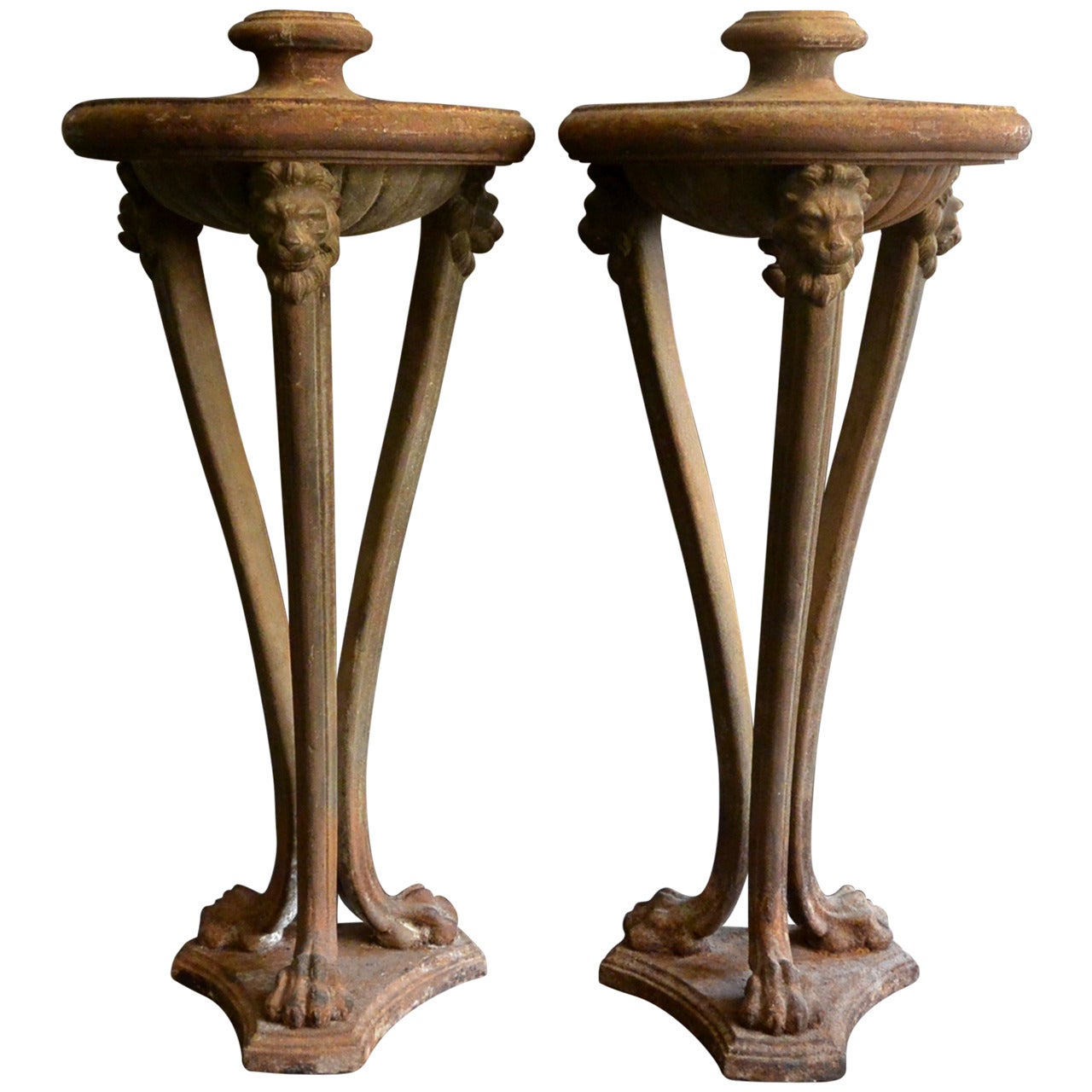 Pair Large Italian Cast Iron Atheniennes 