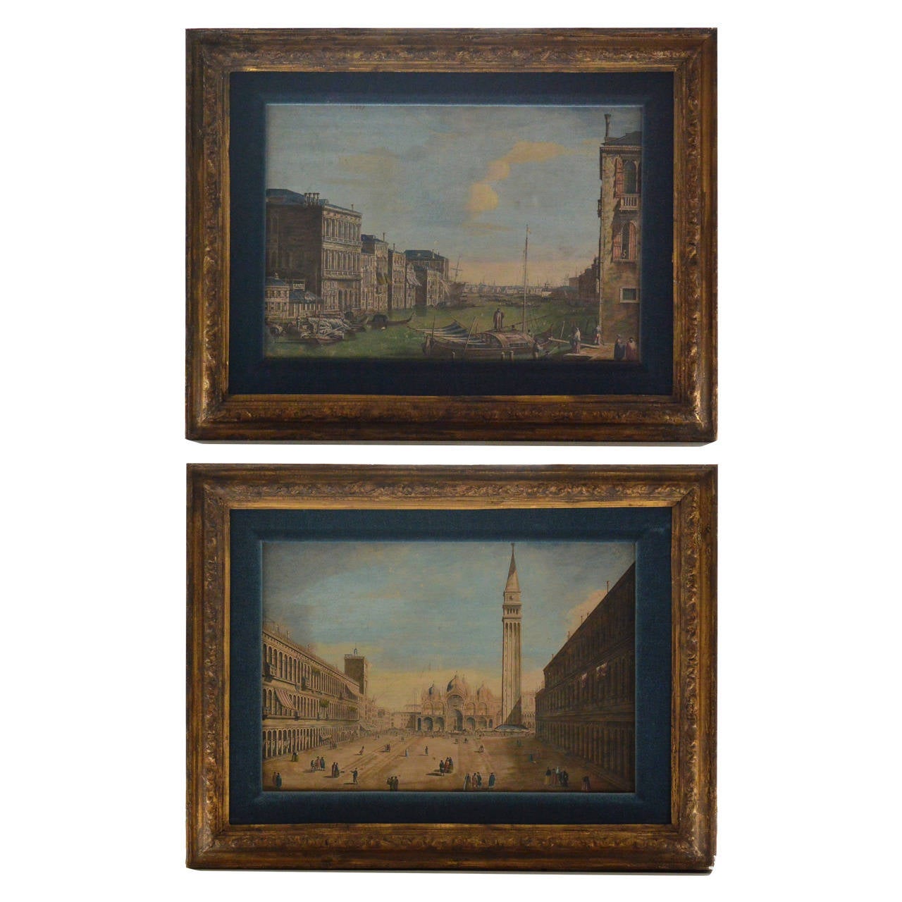 French Pair of Hand-Colored Venetian Engravings after Canaletto For Sale