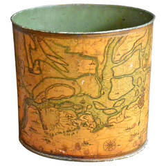 Continental Tole Wastebasket with Map of The Low Countries