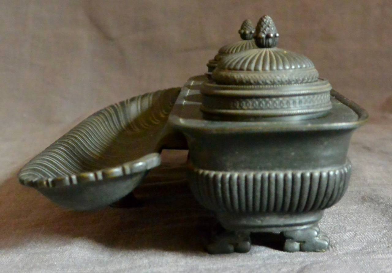 19th Century Empire Style French Bronze Inkwell For Sale