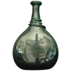Antique Italian Green Glass Pontil Saddle Flask