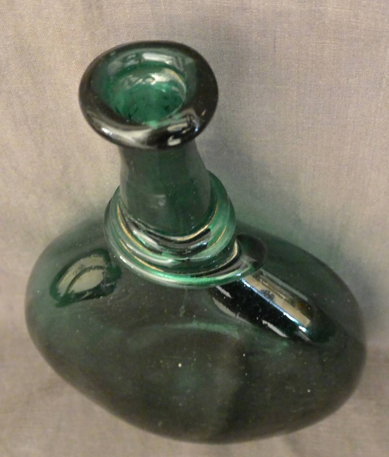 Blown Glass Italian Green Glass Pontil Saddle Flask