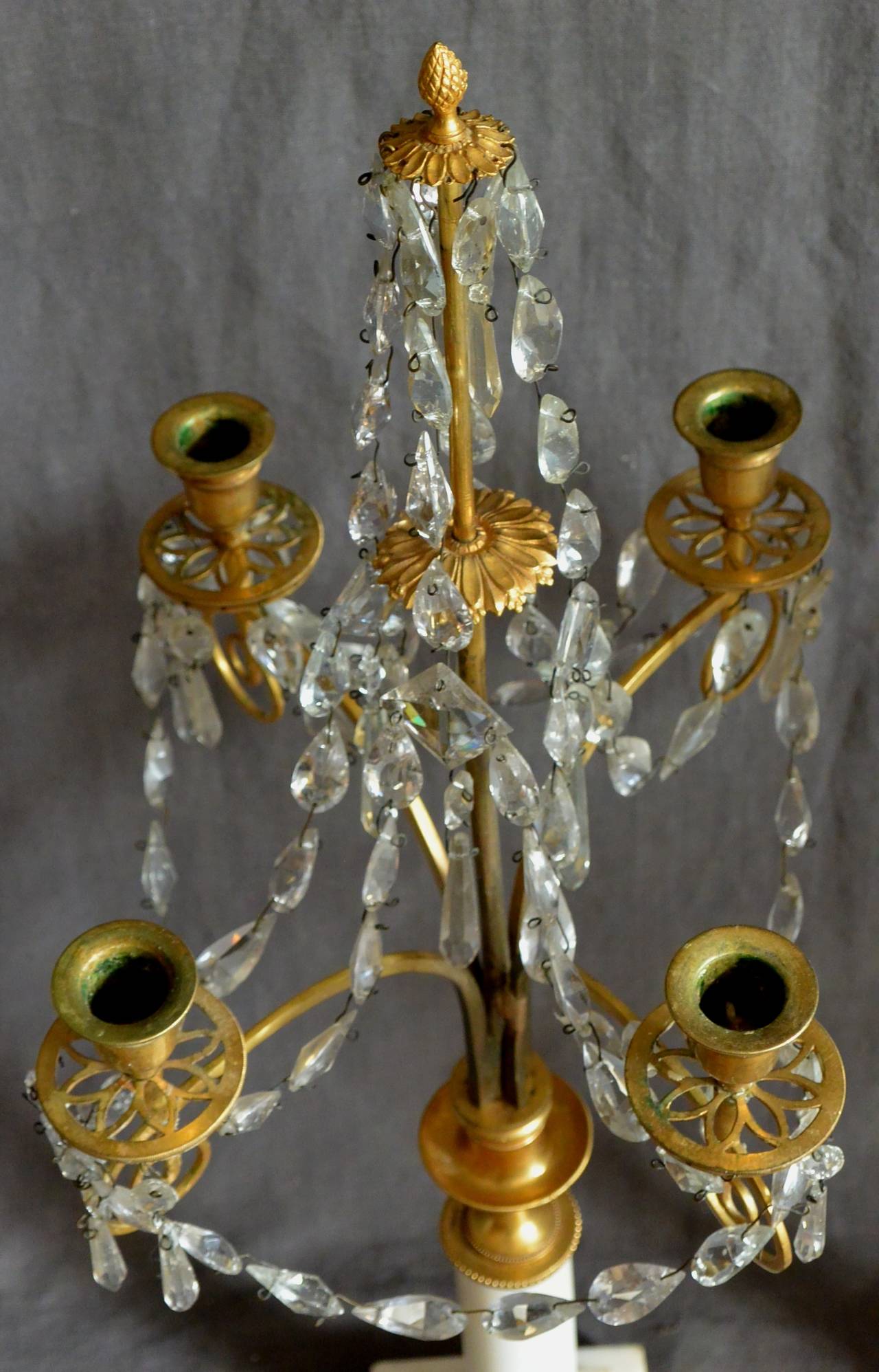European Pair of Continental Crystal and Marble Candelabra