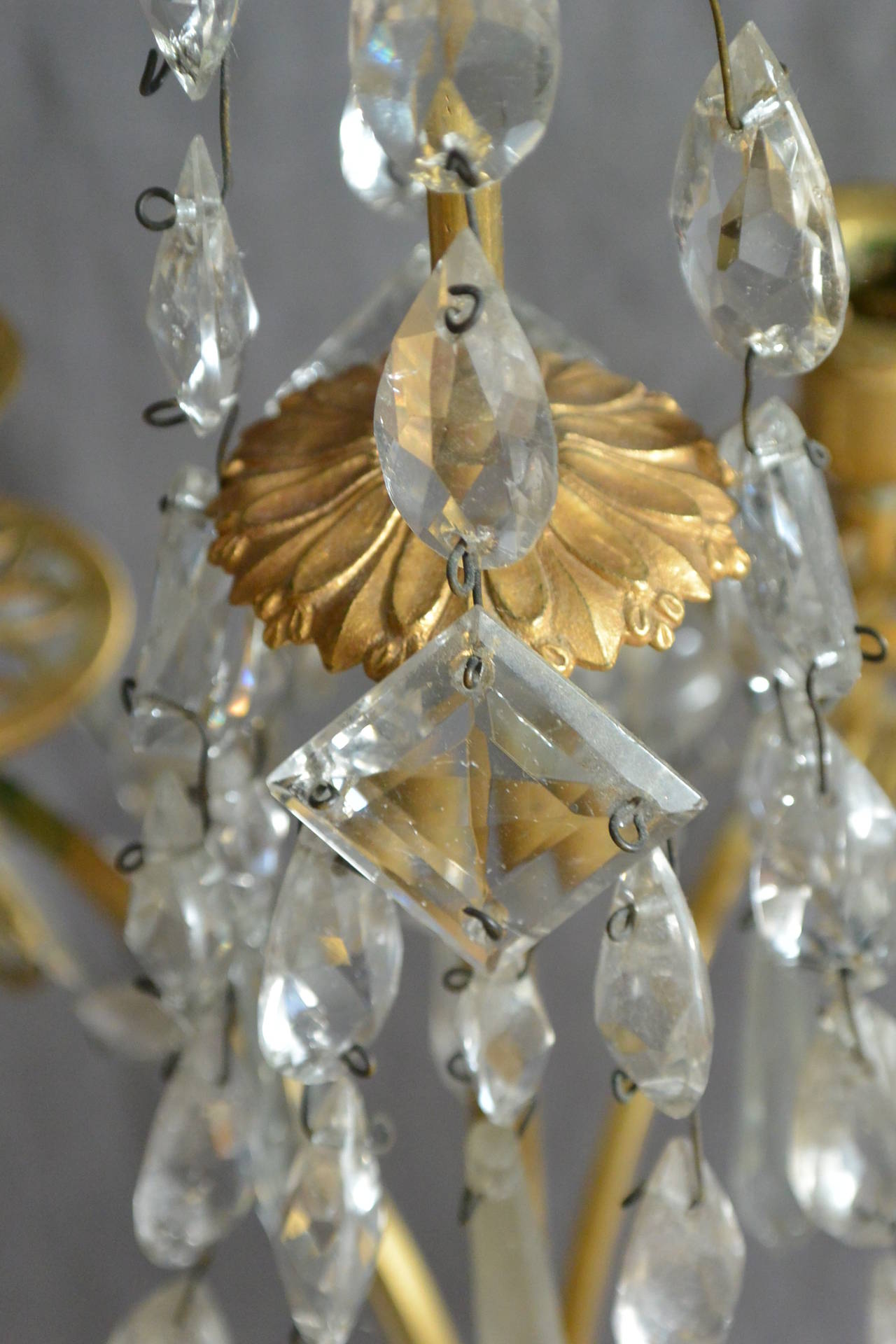 19th Century Pair of Continental Crystal and Marble Candelabra