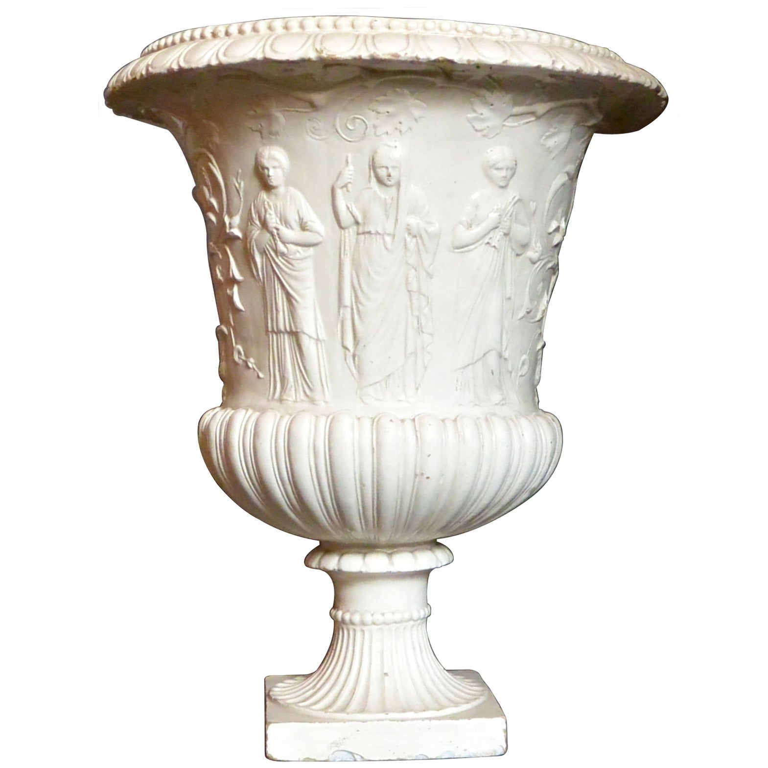 Large White Italian Neoclassical Vase For Sale