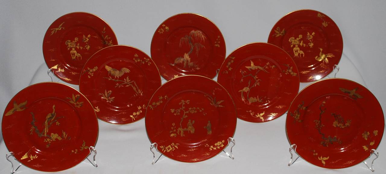 Set of Eight French Chinoiserie Dessert Plates