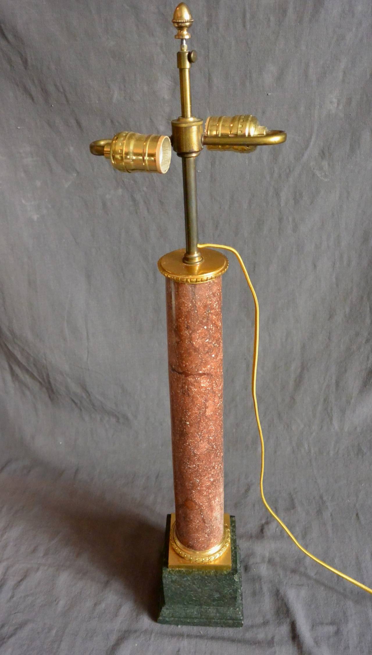 European Louis XVI Style Marble Column Lamp For Sale