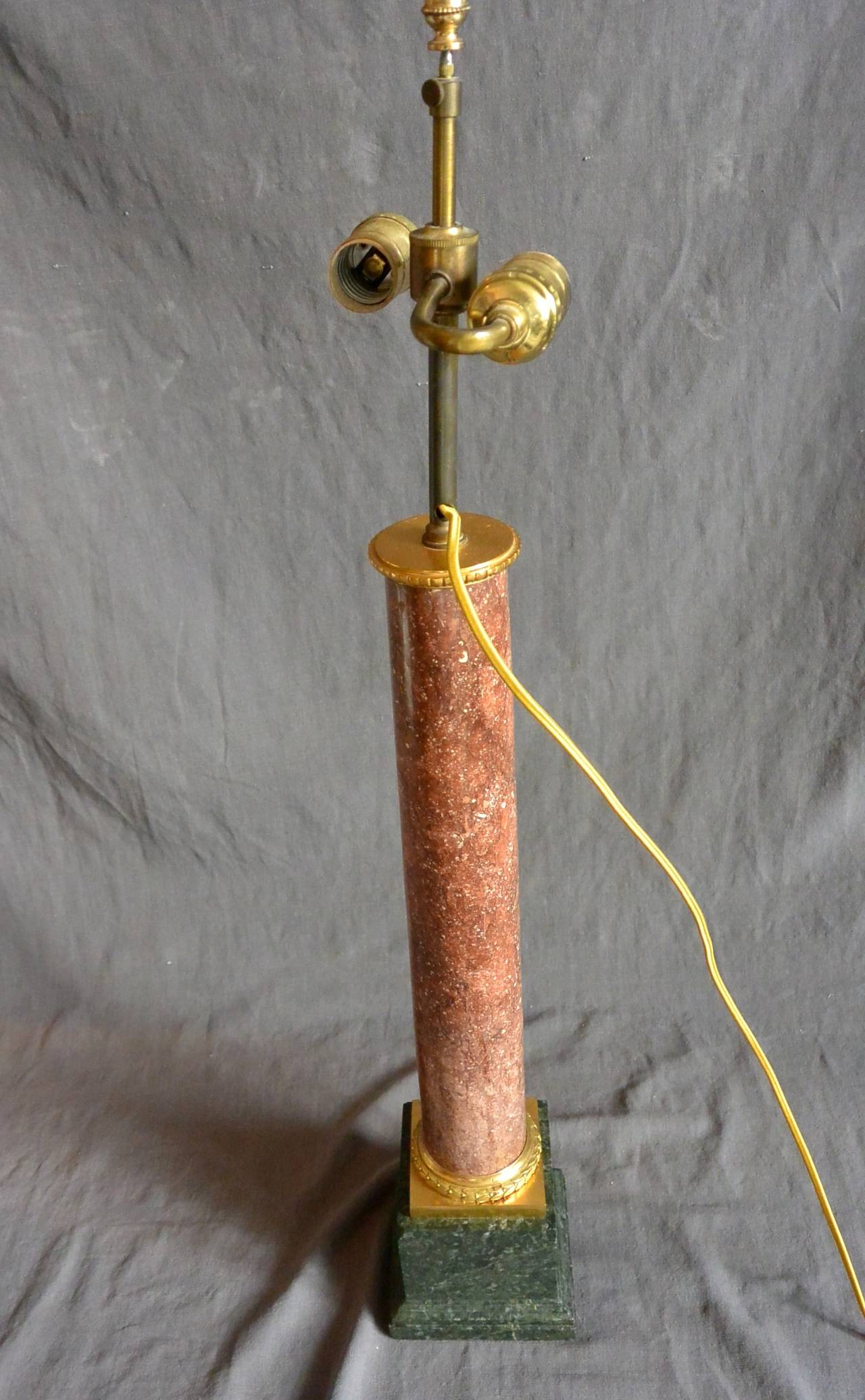 Gilt Louis XVI Style Marble Column Lamp For Sale