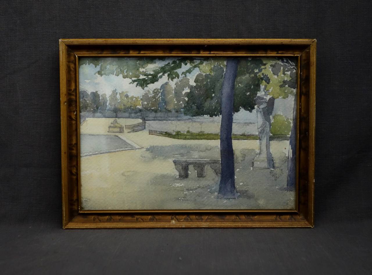 Pair of Watercolours with Jardin du Luxembourg views. Pair of American watercolours with views in the Jardin de Luxembourg, Paris, circa 1910 in original frames. 
Dimension each: 11.75