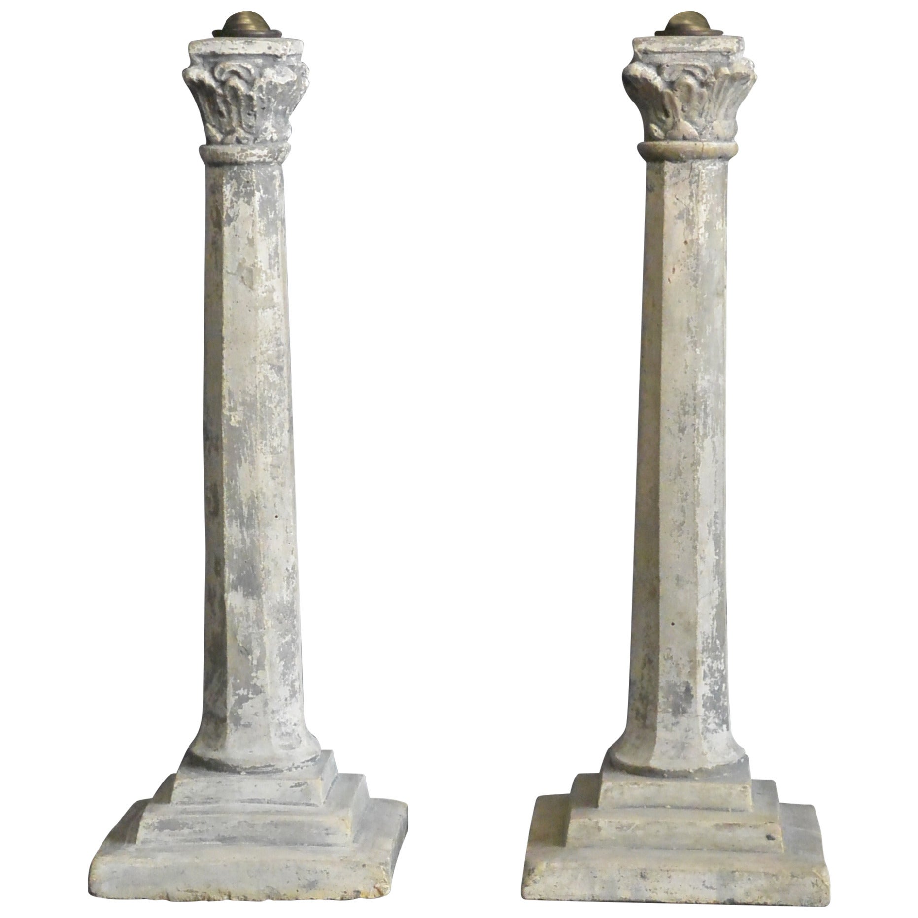 Pair of Continental Plaster Column Lamps
