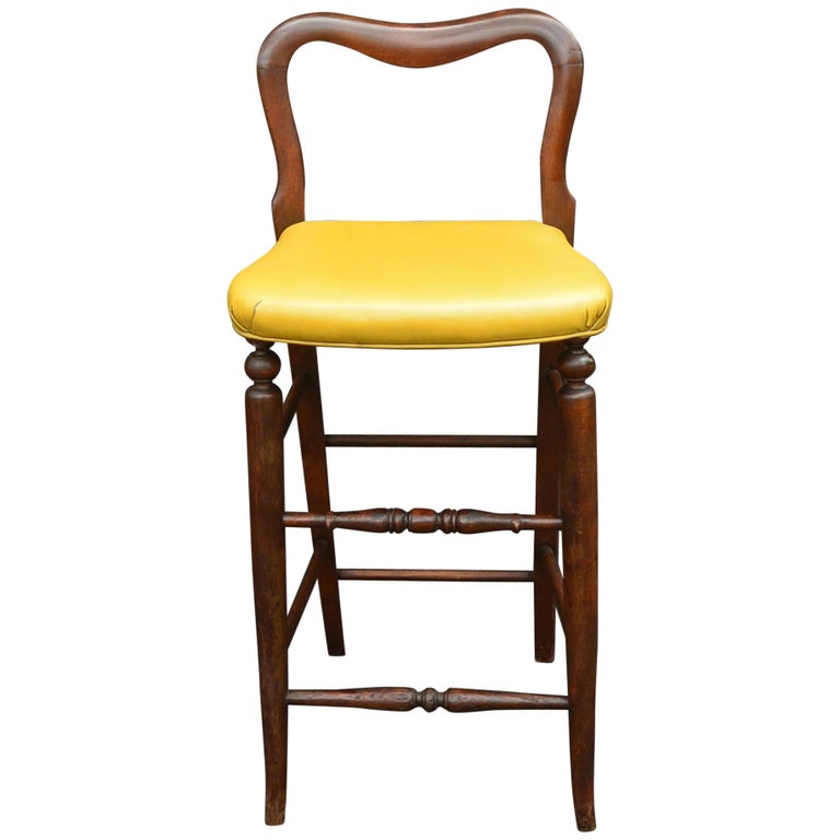 Yellow Upholstered Mahogany Bar Stool For Sale at 1stdibs