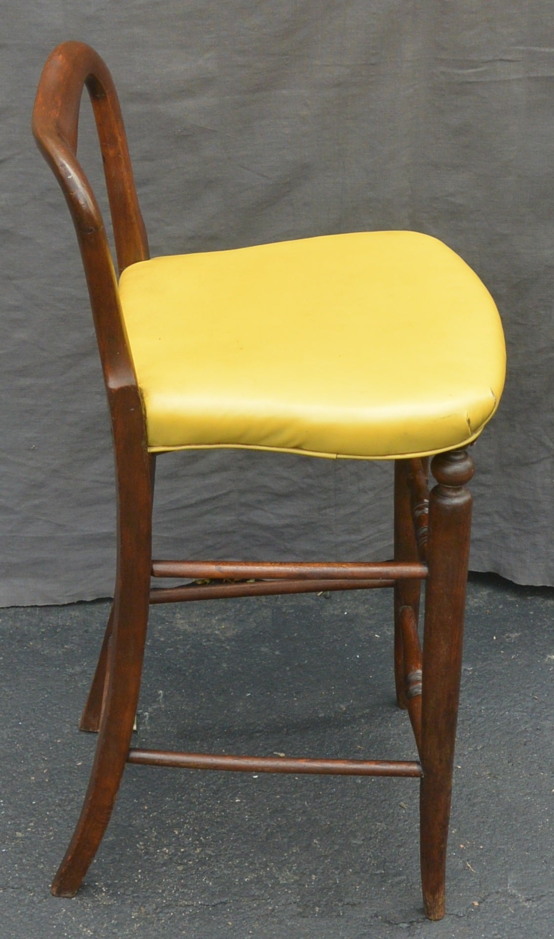Yellow Upholstered Mahogany Barstool In Good Condition For Sale In New York, NY