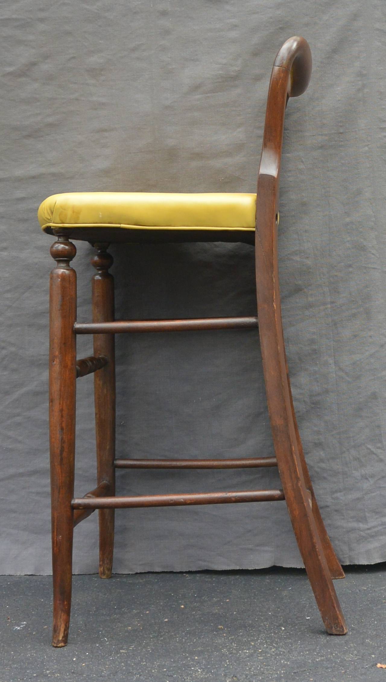 American Yellow Upholstered Mahogany Barstool For Sale