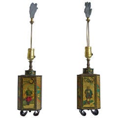 Pair of Chinoiserie Tea Tin Lamps