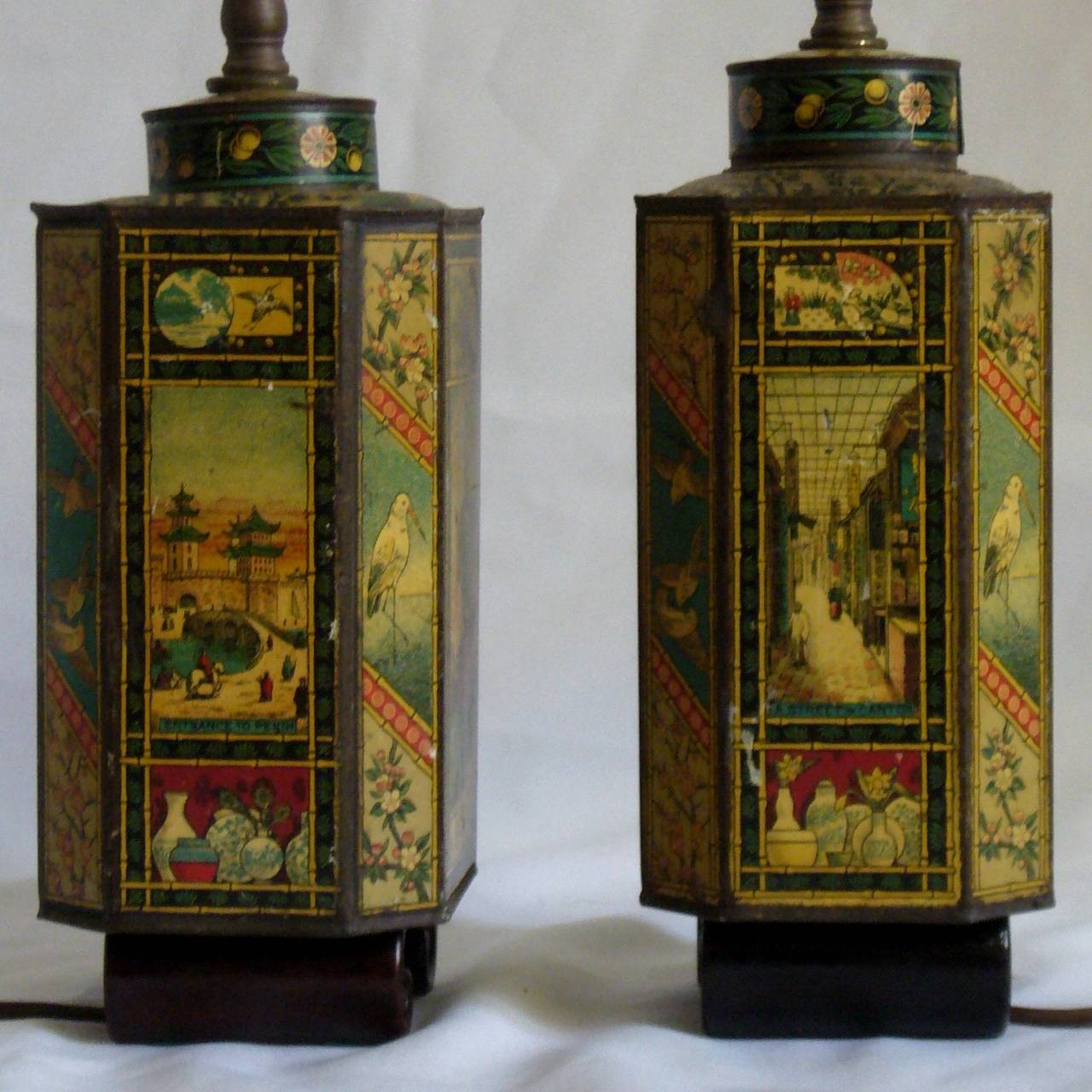 18th Century Pair of Chinoiserie Tea Tin Lamps