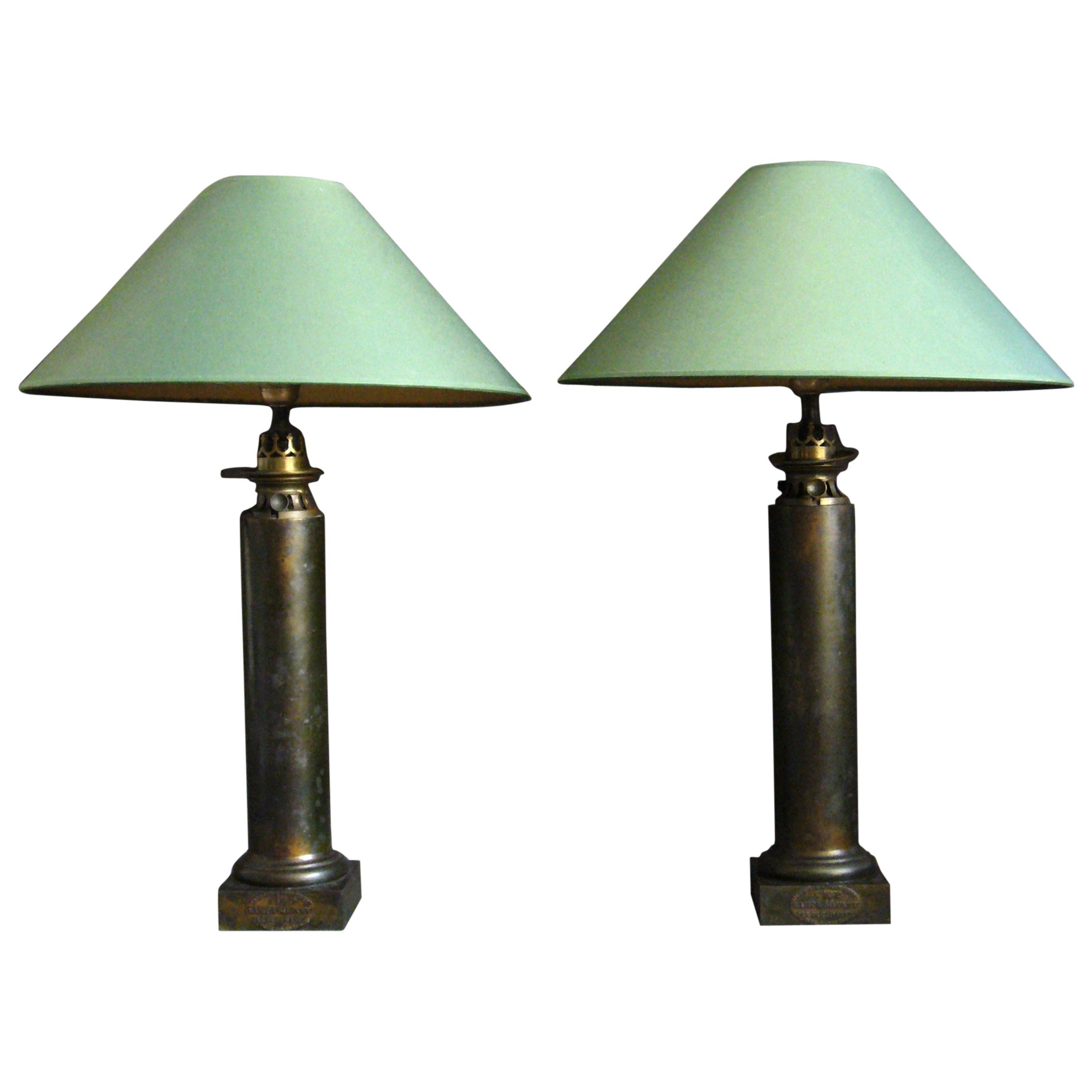 Pair French Column Oil Lamps