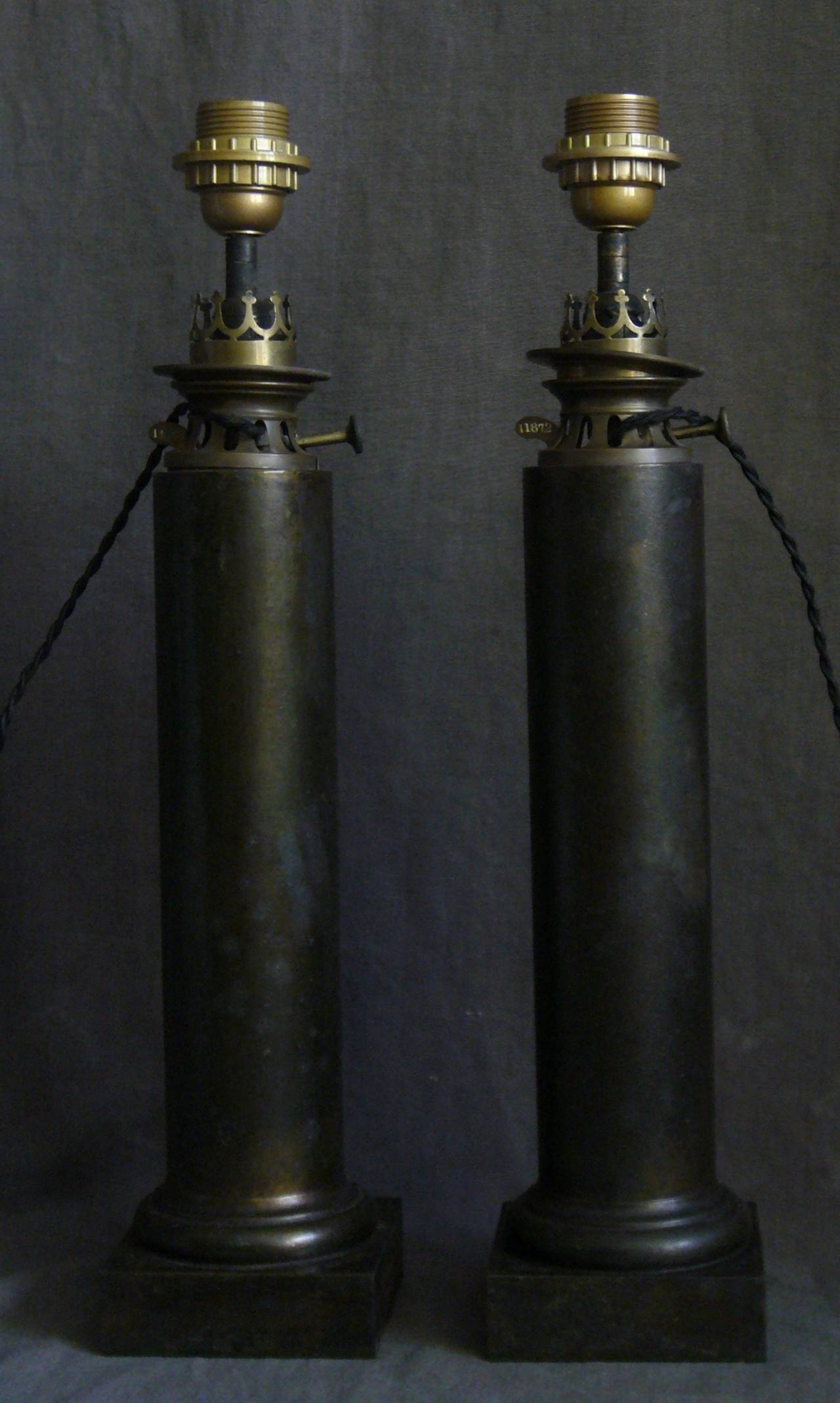 Pair French Column Oil Lamps 1
