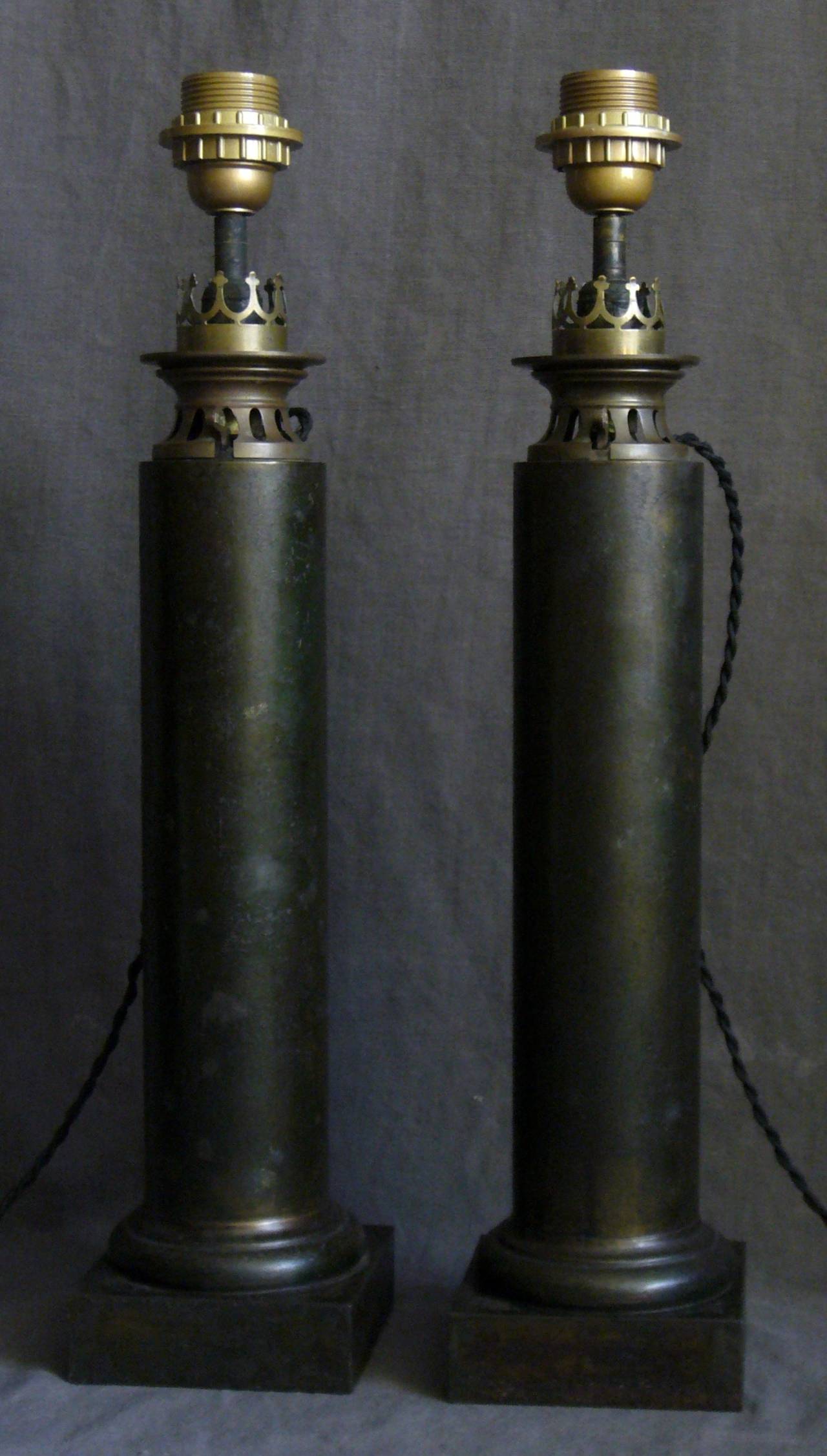 19th Century Pair French Column Oil Lamps
