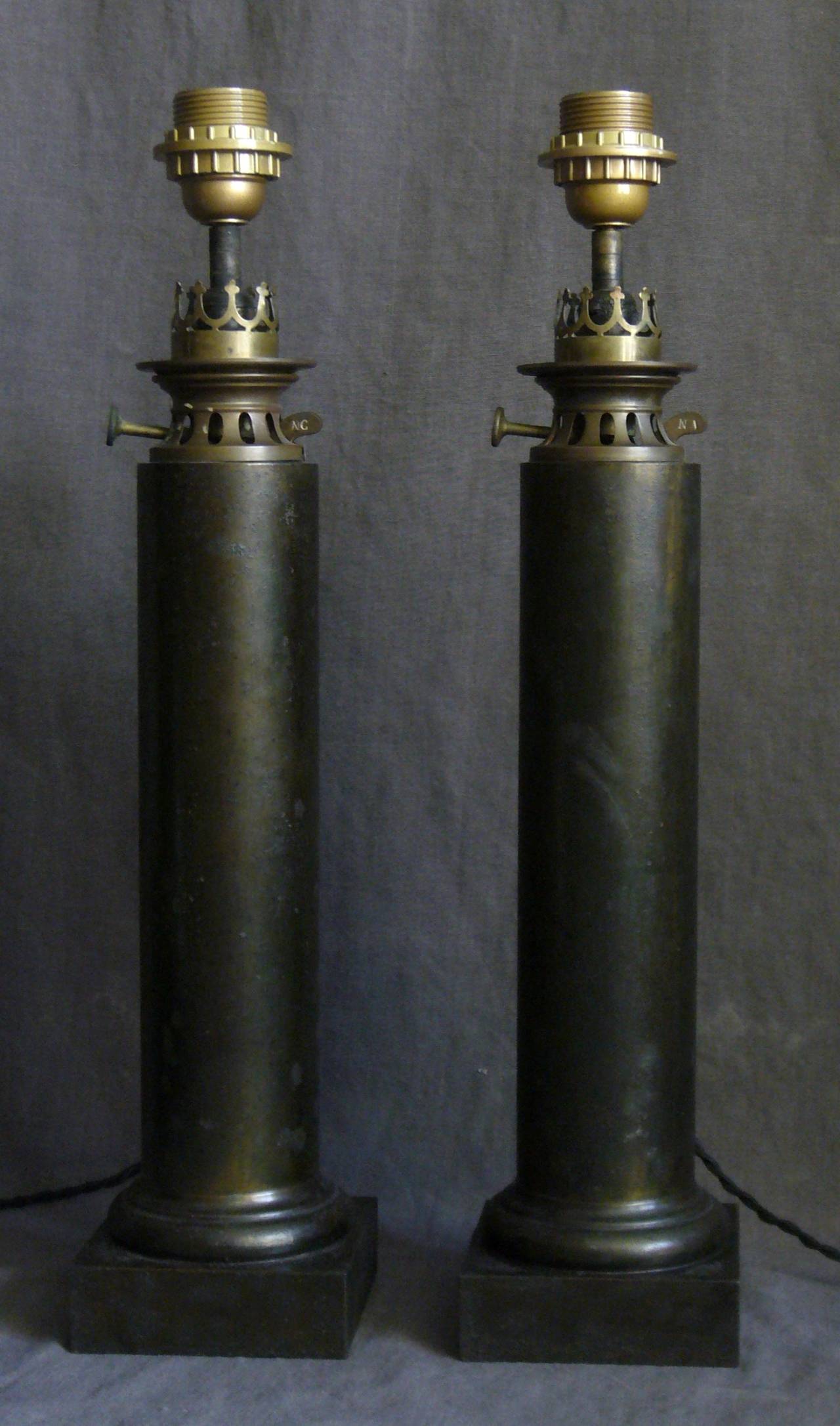 Pair French Column Oil Lamps In Excellent Condition In New York, NY