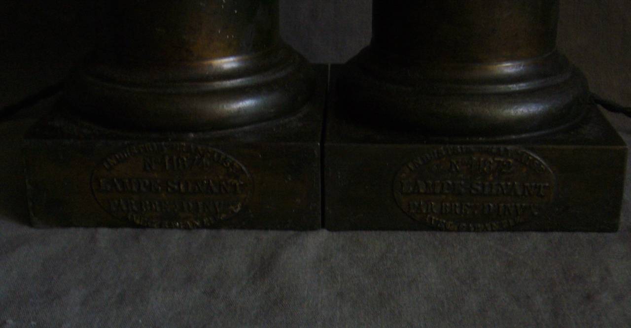 Pair French Column Oil Lamps 2