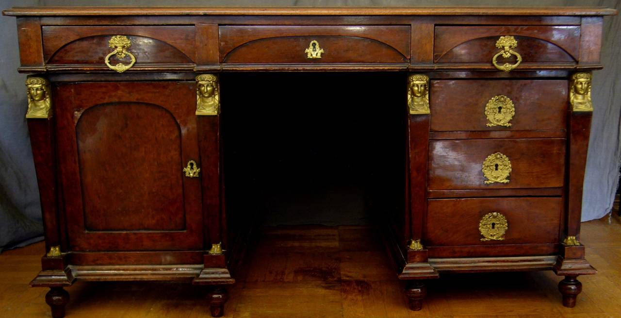 Gilt French Mahogany Partners Desk For Sale