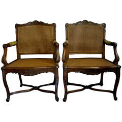 Pair of Louis XV Style Caned Armchairs 7