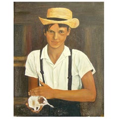 Vintage Amish Boy Painting, 1965