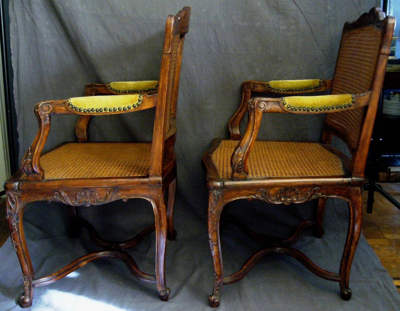 French Pair of Louis XV Style Caned Armchairs