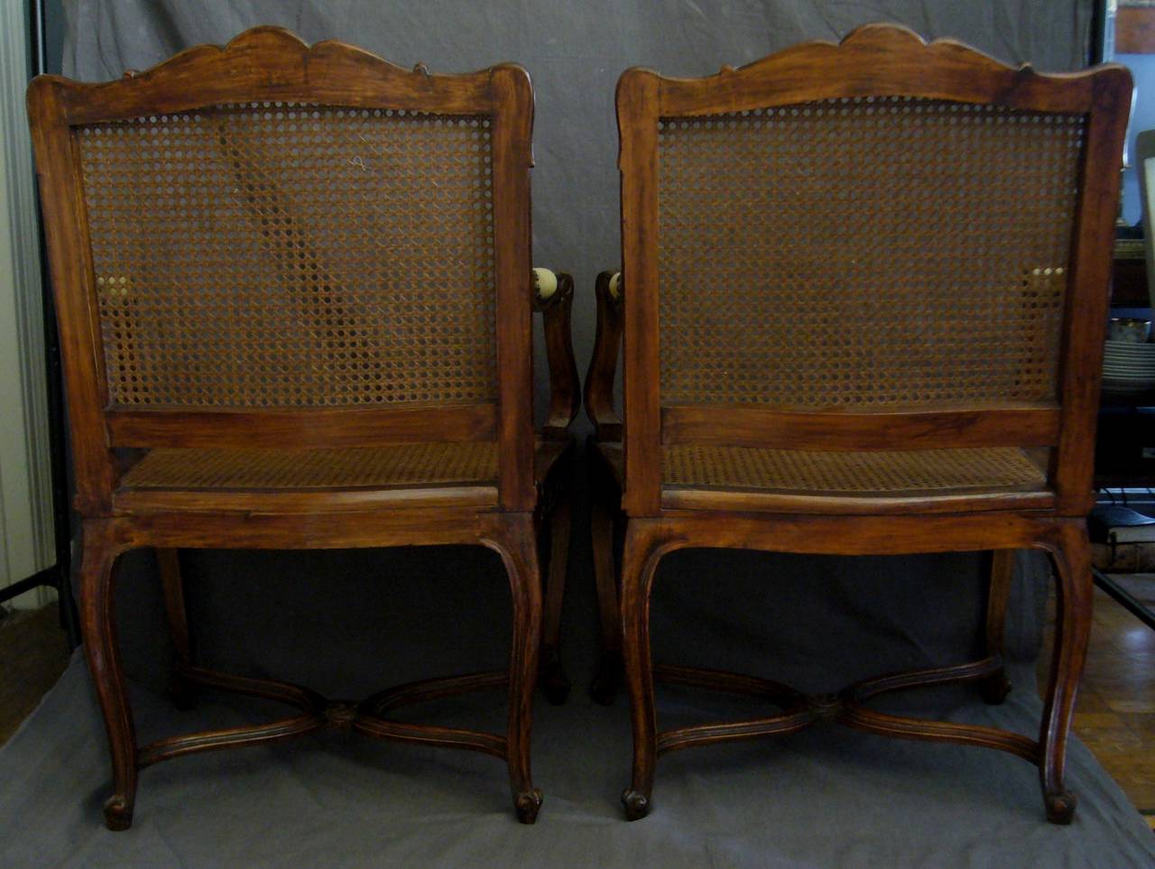 Pair of Louis XV Style Caned Armchairs In Excellent Condition In New York, NY
