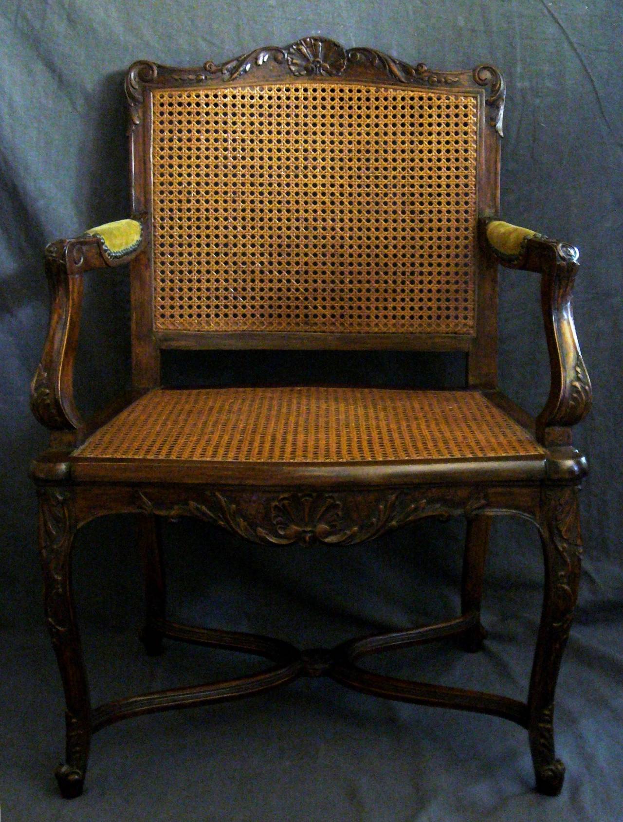 19th Century Pair of Louis XV Style Caned Armchairs