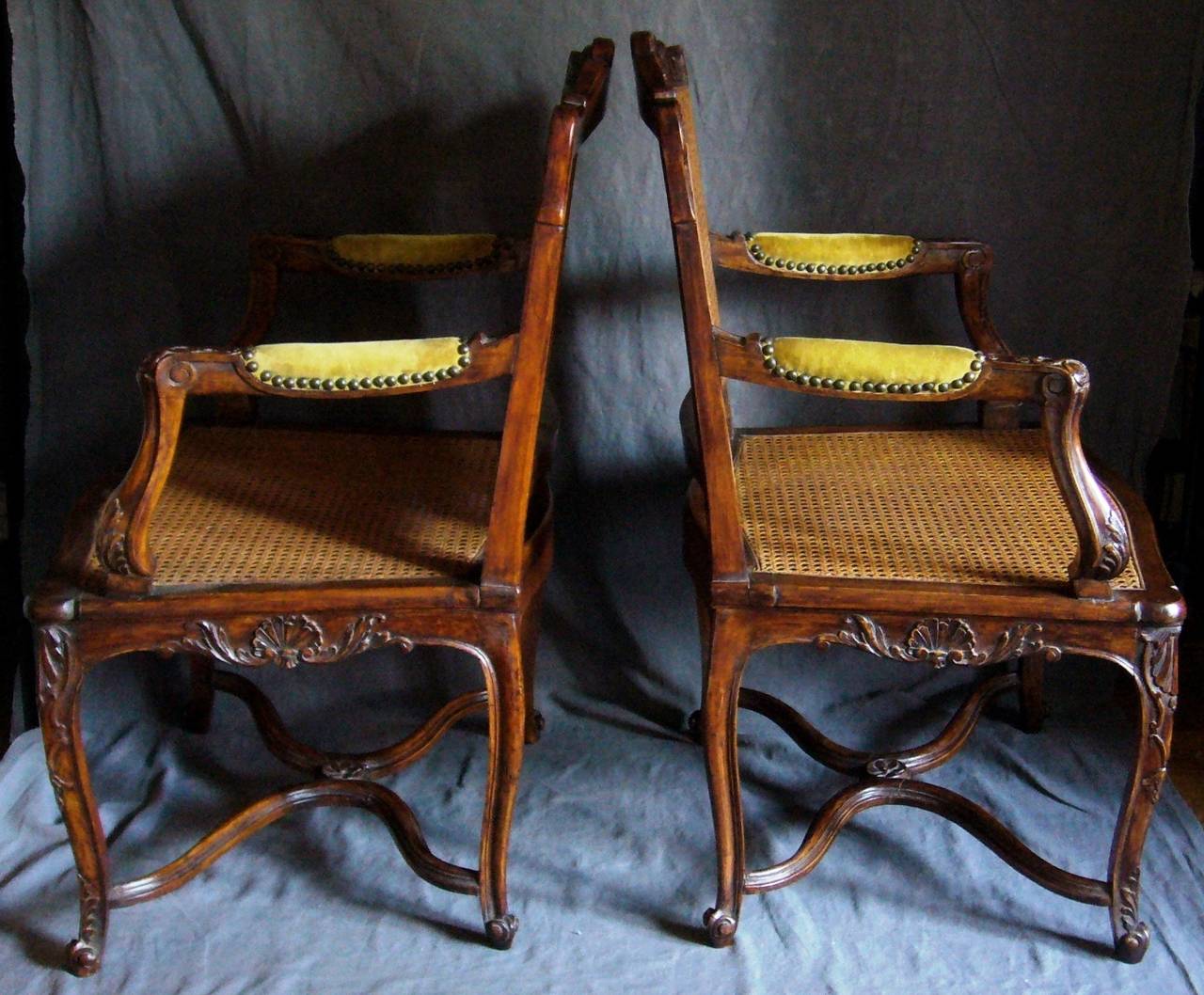Pair of Louis XV Style Caned Armchairs 2