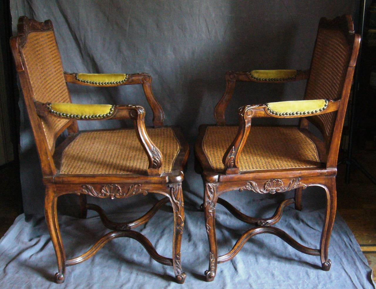 Pair of Louis XV Style Caned Armchairs 3
