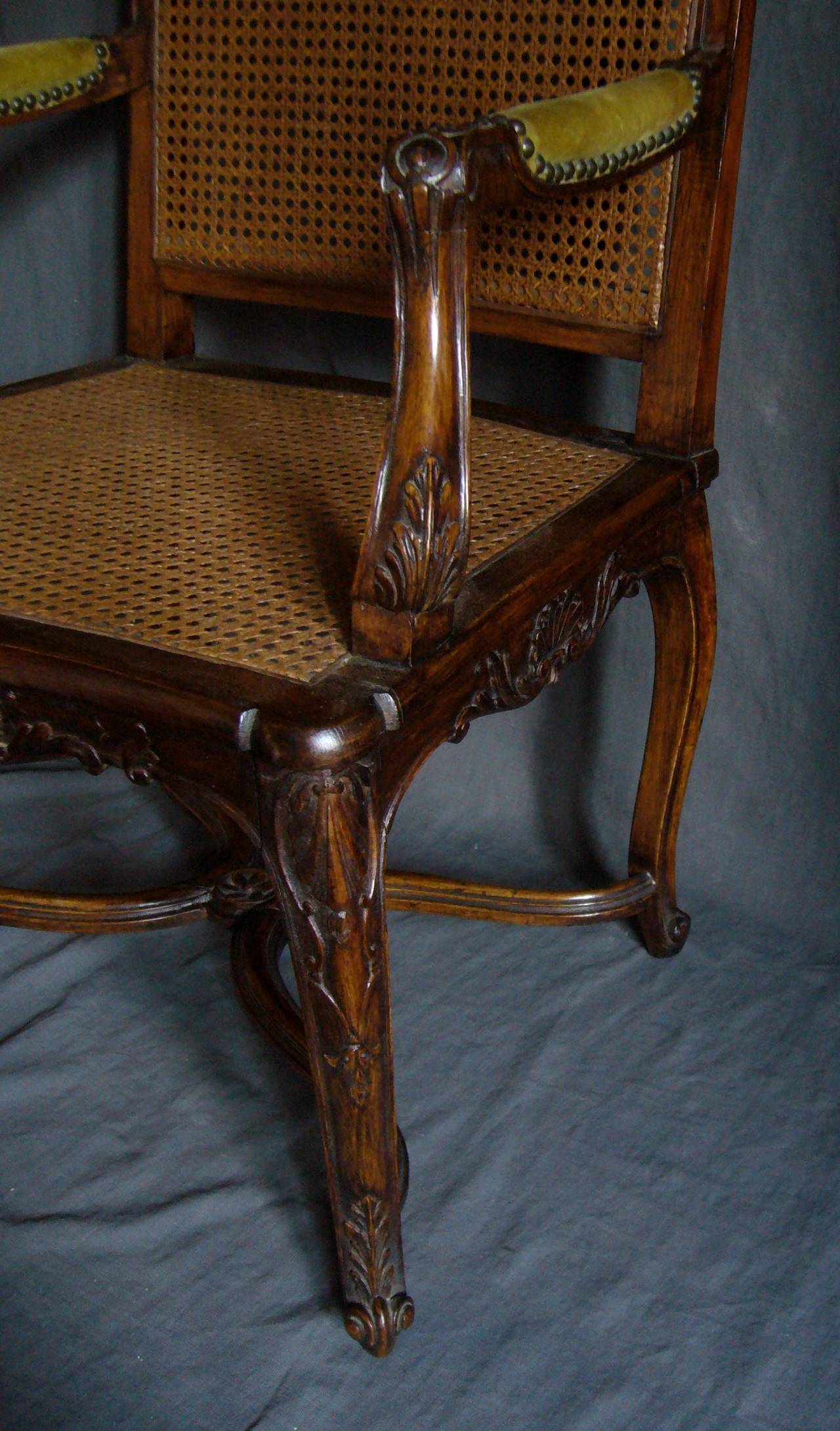 Pair of Louis XV Style Caned Armchairs 1