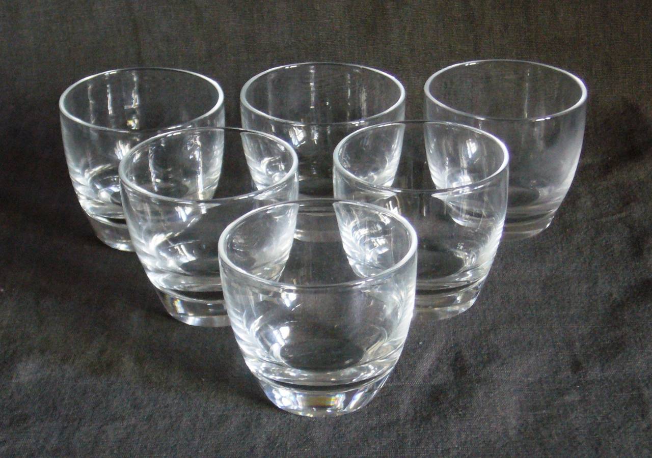 Set of six Steuben cordial glasses. Signed 