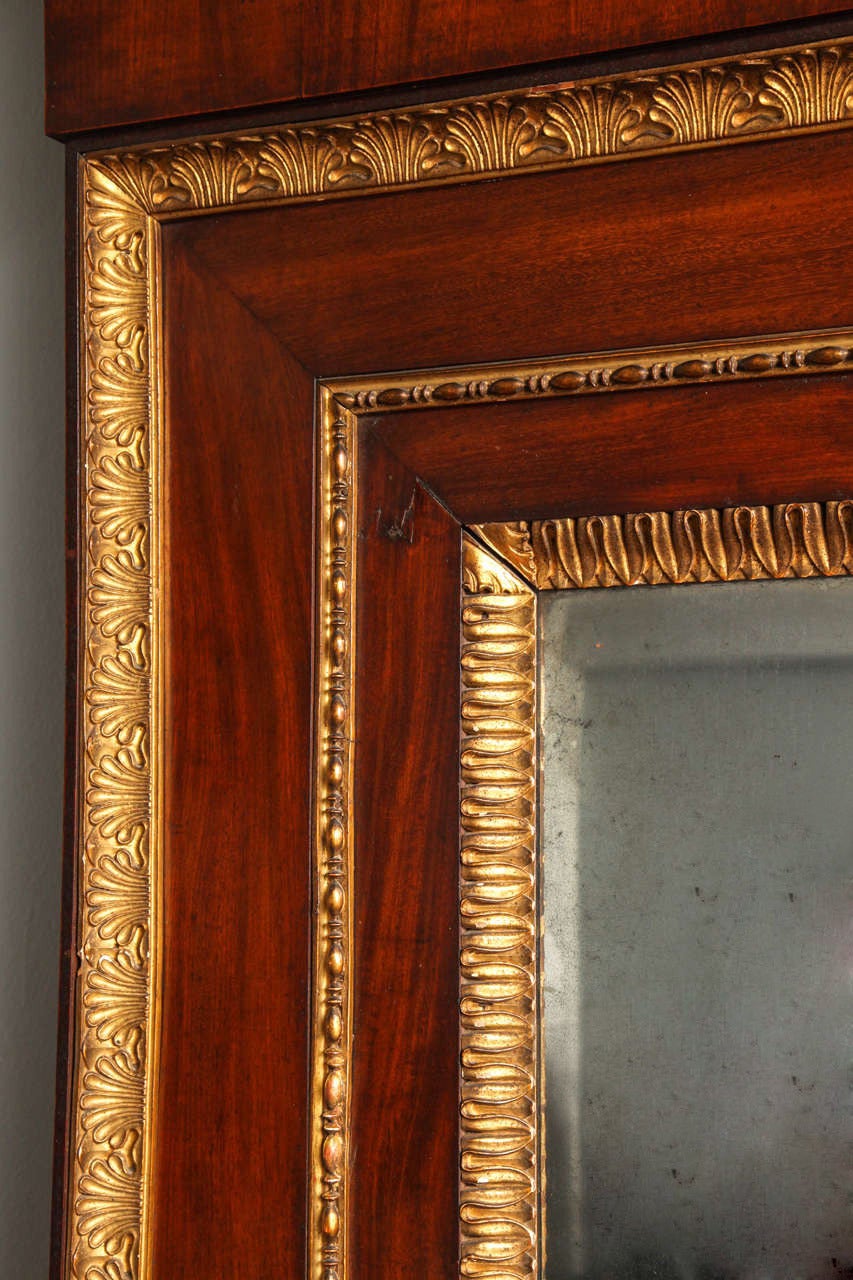 Empire Large Italian Mahogany and Gilt-Wood Mirror with Original Mirror Plate