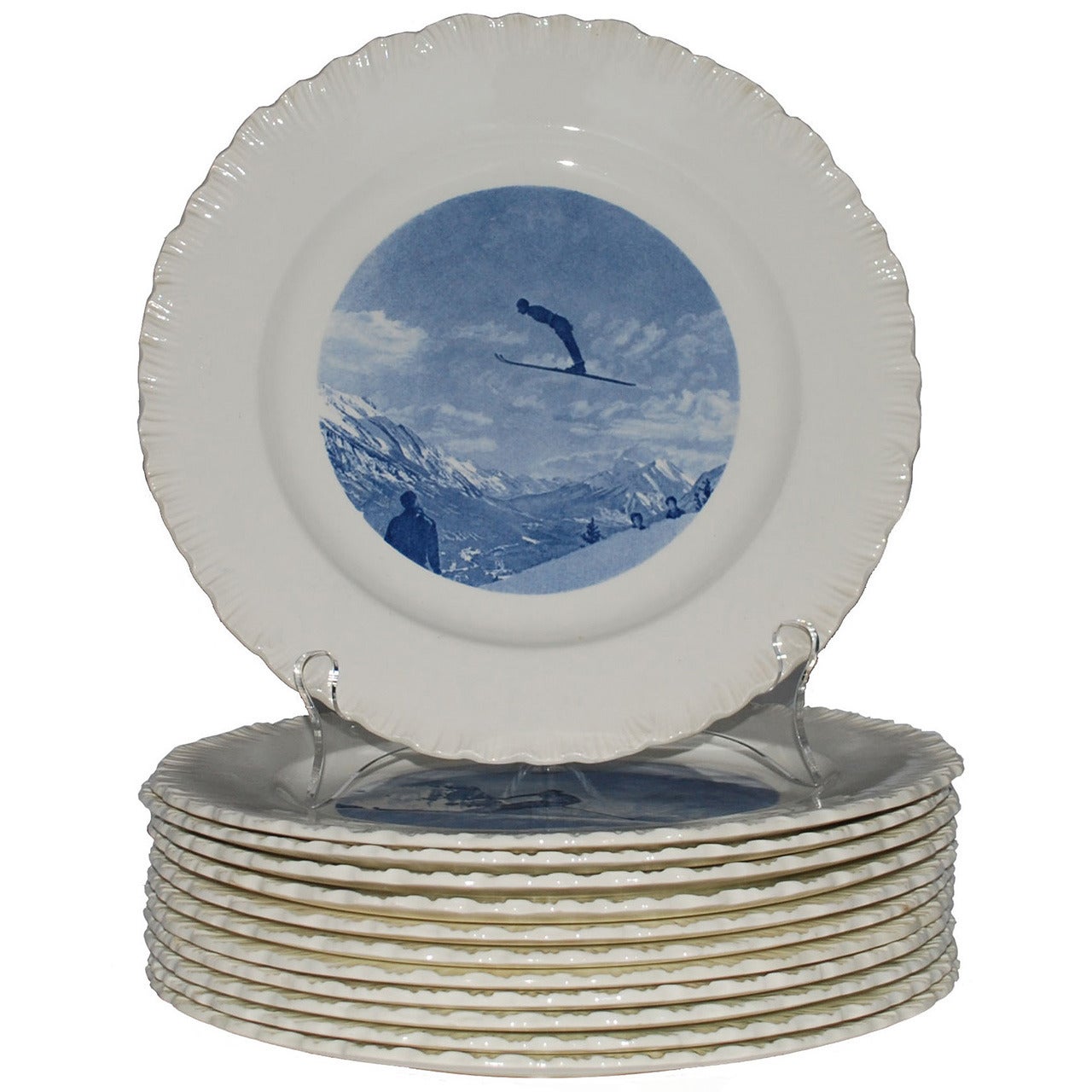 Wedgwood Blue and White Ski Plates