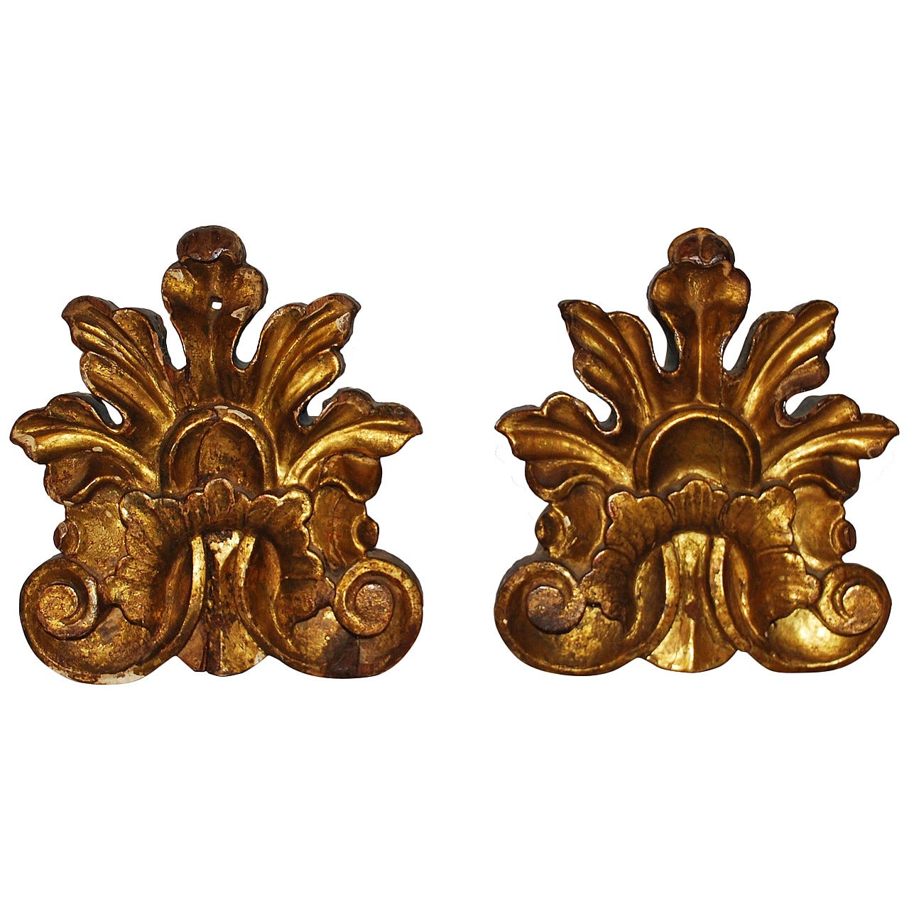 Pair 18th Century Italian Giltwood Neoclassical Ornaments
