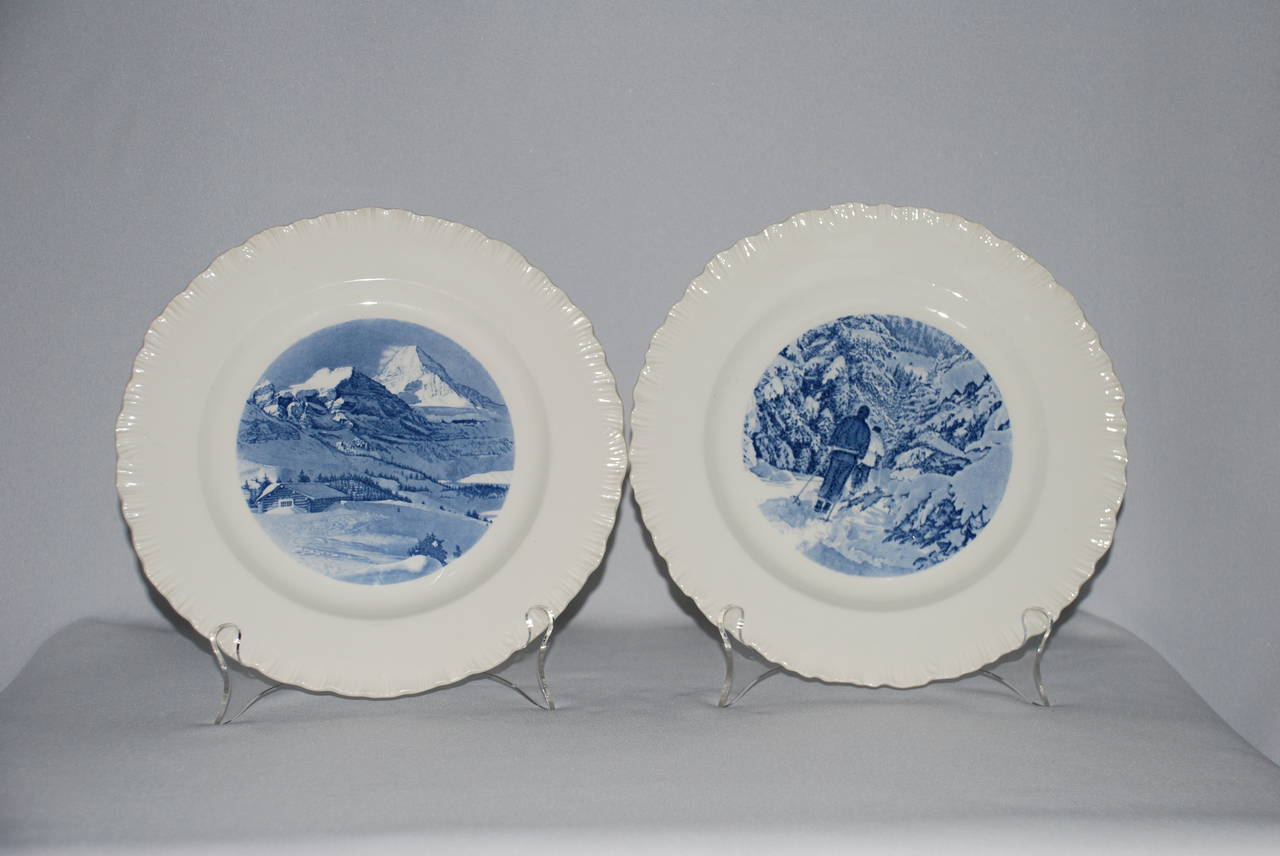 English Wedgwood Blue and White Ski Plates