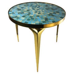 Mid-Century Italian Style Cocktail Table with Brass and Mosaic Top